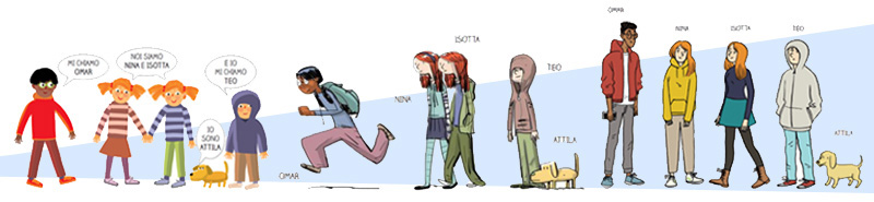 5 personaggi in tutte e tre le fasi di crescita raccontate